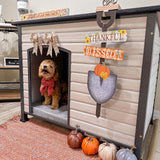 Dog House Outdoor Insulated Dog House for Small Medium Large Dogs, Natural Wood with Iron Frame, Waterproof Roof Raised Feet (43.3" L-White) MEDEHOO