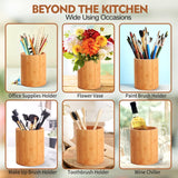 Bamboo Utensil Holder, Large Utensil Holders for Kitchen Counter, Bamboo Spoon and Chopstick Holder for Kitchen Decor, Flatware and Spatula Storage Organizer, for Countertop, Pantry and Bathroom SLNIHAMS