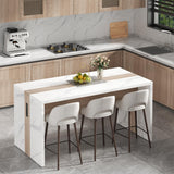 63" Large Island Table for Kitchen with Charging Station,Faux Marble Wooden Dining Table for 4-6 People,Modern Luxury Kitchen Island with Multi-Color LED Mood Lighting & Stylish Grill Design TRONLEE