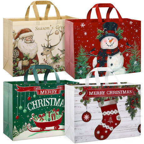 STYPOP 12 Pack 17" Extra Large Christmas Gift Bags, Reusable Non-Woven Christmas Tote Bags with Handles, Perfect for Gift Wrap/Party Favor Supplies, 16.9 * 12.6 * 6.8" STYPOP