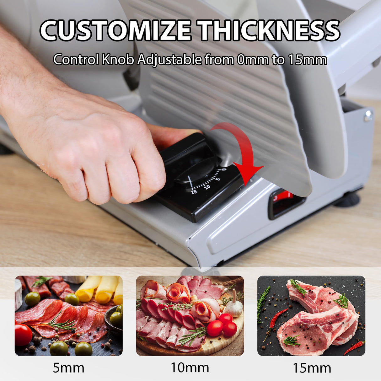 Valley Sportsman 7.5" Electric Meat Slicer Machine for Home, with Stainless Steel Blade, 180 W, Adjustable Thickness, Easy to Clean, Food Slicer, Cuts Meat, Bread, Cheese and Deli, Sliver Valley Sportsman