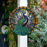 LYENYI 5D Peacock Diamond Painting Kits Hanging Pendants Wall Art Colored Imitation Glass Art Point Drill Crystal Diamond Arts Window Pendants Home Garden Wall Door Birthday Festival Gifts LYENYI