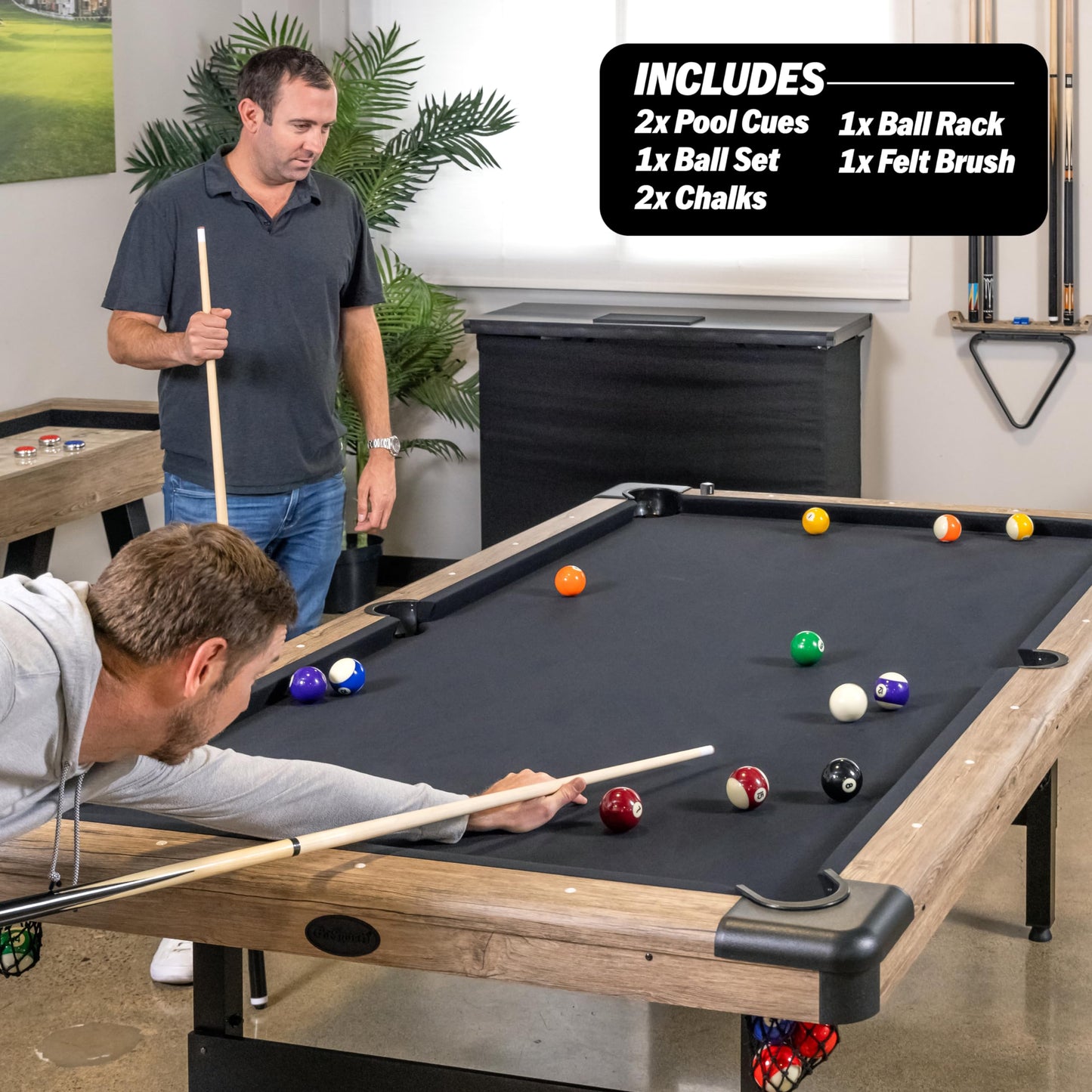 GoSports 7 ft Portable Pool Table - No Assembly Required Folding Billiard Table in Oak - WoodArtSupply