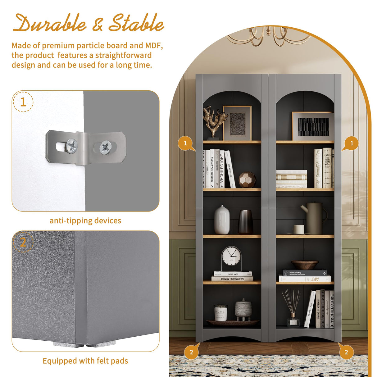 Merax Modern 3 Piece TV Stands with 2 Bookshelves for Televisions Up to 70'', Wood Large Entertainment Center w/Storage, Media Console for Living Room Bedroom, Gray Merax