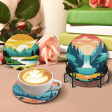 Clendo 8 Pcs Landscape Diamond Art Coasters Kit with Holder, Sunset Small Diamond Art Kits for Adults Beginners, Diamond Painting Coasters Arts and Crafts for Adults Supplies Item Sets Clendo