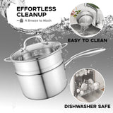 Leetaltree 2.5 Quart Stainless Steel Saucepan with Steamer Basket, Tri-ply Construction, Versatile Sauce Pan with Double-sized Drainage Lid - Perfect for Cooking Gravies, Pasta, Vegetable and More Leetaltree