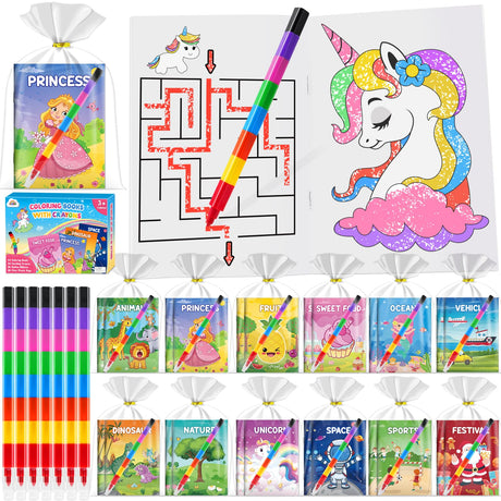 ZMLM 24 Coloring Books for Kids Party Favors: Bulk 24 Crayons Mini Coloring Books for Kids Ages 4-8 Birthday Goodie Bags Stuffers Toddlers Return Gifts Classroom Prizes Teacher Crafts (Classic) ZMLM