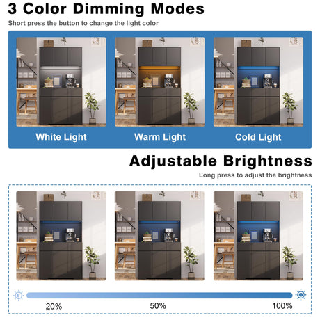 NBYSGO 71" Pantry Cabinet with Power Outlets and Led Lights,Freestanding Kitchen Pantry Storage Cabinet with Microwave Stand,Tall Kitchen Hutch with Storage Drawers,Dining Room,Black NBYSGO