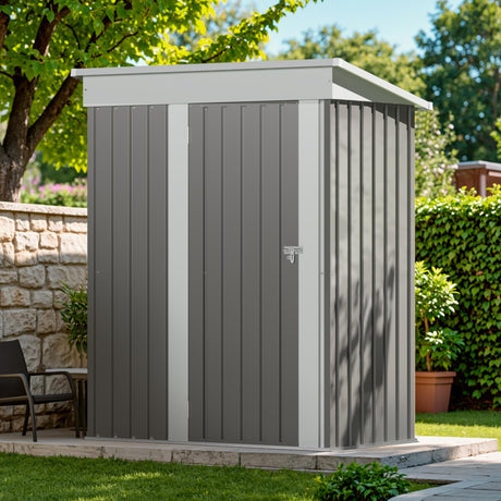 Devoko Outdoor Storage Shed 5 x 3 FT Lockable Metal Garden Shed Steel Anti-Corrosion Storage House with Single Lockable Door for Backyard Outdoor Patio (Gray) Devoko