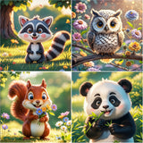 UPINS 4 Pack Cartoon Diamond Art Kits, 6 x 6 Inch Cute Animals DIY Diamond Arts Painting Kits for Adults Beginner Full Round Drill Gem Art for Home Wall Decor Present UPINS