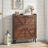 Barnyatoh Shoe Storage Cabinet with 2 Flip Drawers, Farmhouse Hidden Shoe Organizer, Narrow Slim Shoe Rack Cabinet for Entryway Hallway,Walnut Barnyatoh