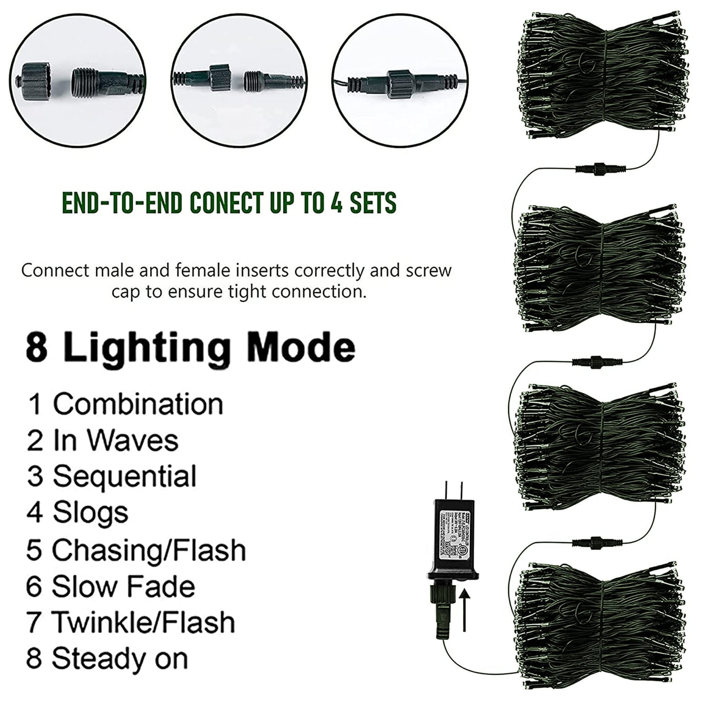 TW SHINE Christmas Lights, 200 LED 66FT Outdoor Christmas Lights Plug in with 8 Modes, Waterproof Christmas Lights Outdoor, Indoor Xmas Decorations for Party Yard House Decor, Warm White