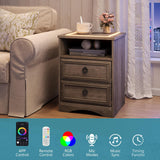 Night Stand Set of 2, Nightstands with LED Light, End Table Bedside Table with Wood Drawers, for Living Room, Bedroom, Sofa, Gray HolliWill