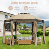 Tangkula 11.5x11.5 ft Round Patio Gazebo, 2-Tier Dome Gazebo with Removable Side Curtains, Heavy Duty Steel Frame, Outdoor Gazebo Pavilion for Tangkula