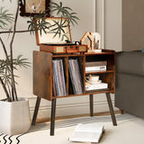 UODERS Record Player Table, Mid-Century Record Player Stand with Vinyl Storage Hold Up to 150+ Albums, Vinyl Record Cabinet with Adjustable Shelves, Wood Turntable Stand for Music Living Room (Brown) UODERS