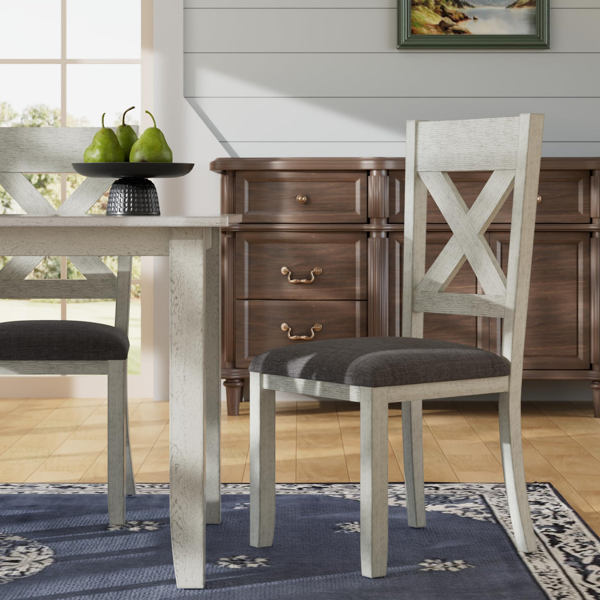 VECELO Peatuk 6-Piece Solid Wood Dining Table Set for 6, Modern Breakfast Dinette Kitchen Table with Chairs for Dining Room, Kitchen, Grey Peatuk