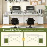 Yoobure White Computer Desk with Drawers, 55.1" Gaming Desk with LED Lights & Power Outlets, Office Desk with Fabric File Cabinets, Gaming Table with Long Monitor Stand, PC Desk with Storage Yoobure