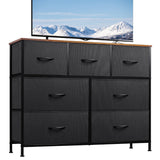 WLIVE Dresser TV Stand, Entertainment Center with Fabric Drawers, Media Console Table with Metal Frame and Wood Top for TV up to 45 inch, Chest of Drawers for Bedroom, Black and Rustic Brown WLIVE