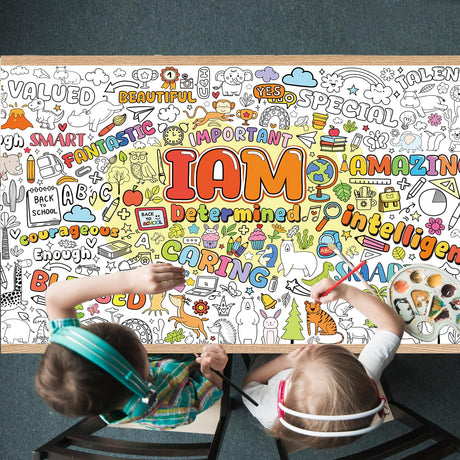 Positive Affirmations Coloring Poster for Kids - 35.5 x 72 Inch Large Motivational Quotes Coloring Tablecloth for Classroom Decoration, Fantastic Giant Drawing Poster for Kids Birthday Party Supplies TAKEALOOKO