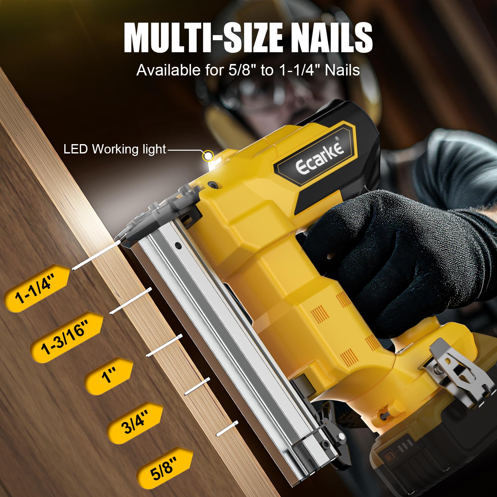 18GA Cordless Brad Nailer for Dewalt 20V MAX Battery: Electric Brad Nail Gun with 18 Gauge Nails for Upholstery Woodworking - Brushless- 2 Mode - 5/8 to 1-1/4 Inch - Tool Only - WoodArtSupply