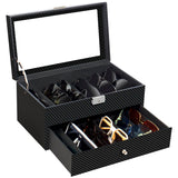 GUKA 2-layer Sunglasses Storage Organizer, 12 Slots Leather Sunglass Box Multiple Pairs Eyeglass Display Case for Women Men, Gift Idea (Black+Black) GUKA