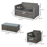 Outsunny 4 Piece Wicker Patio Furniture Set with Cushions, Outdoor Sectional Furniture with 2 Sofa, Loveseat, and Glass Top Coffee Table, Conversation Sofa Sets for Garden, Black Outsunny