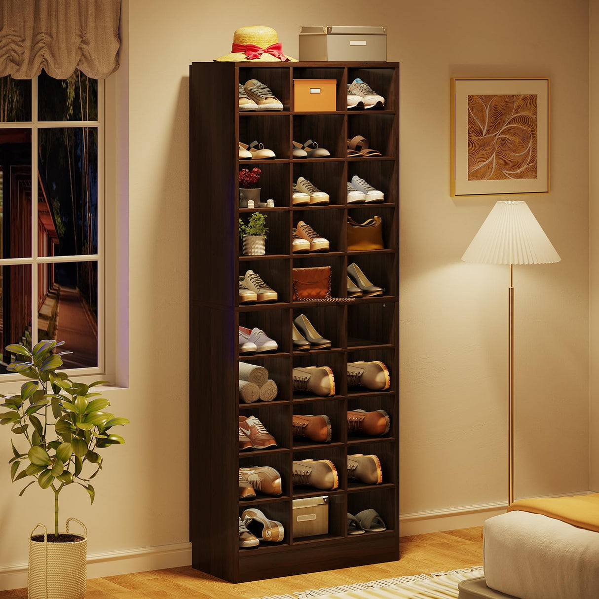 Tribesigns 10-Tier Shoe Storage Cabinet, Espresso Wooden Shoe Rack with 30 Cubbies, Freestanding Tall Entryway Shoe Organizer for Closet, Entryway, Living Room Tribesigns