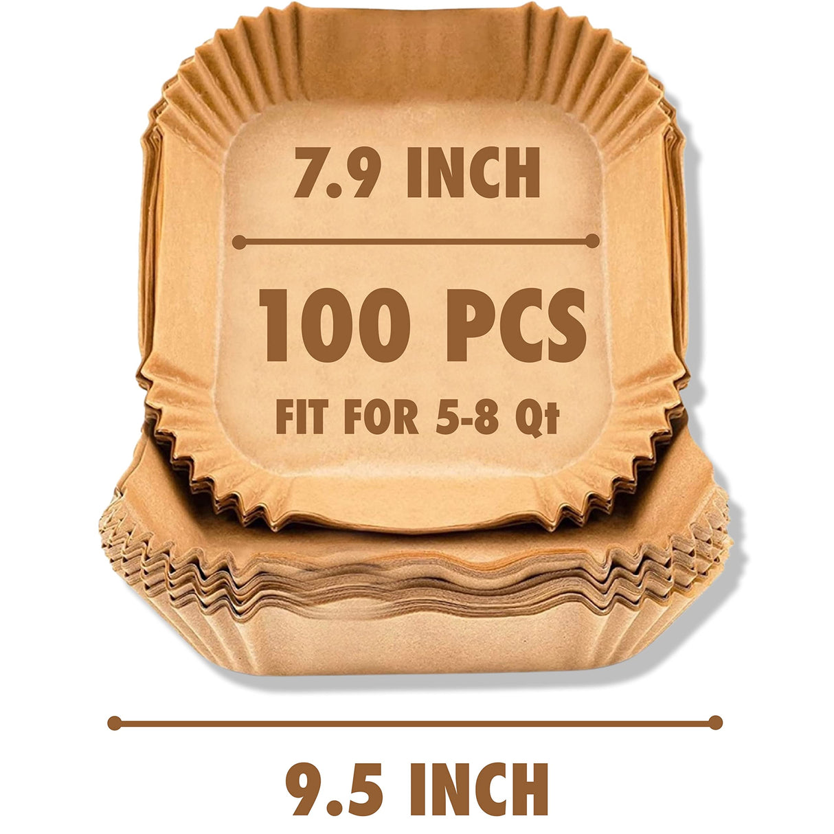 FINECE Air Fryer Liners Square, 100PCS for 5 to 8 Qt Air Fryer Disposable Paper Liner Large, 7.9 inch Unbleached Non-stick Oil-proof Parchment Paper FINECE