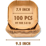FINECE Air Fryer Liners Square, 100PCS for 5 to 8 Qt Air Fryer Disposable Paper Liner Large, 7.9 inch Unbleached Non-stick Oil-proof Parchment Paper FINECE