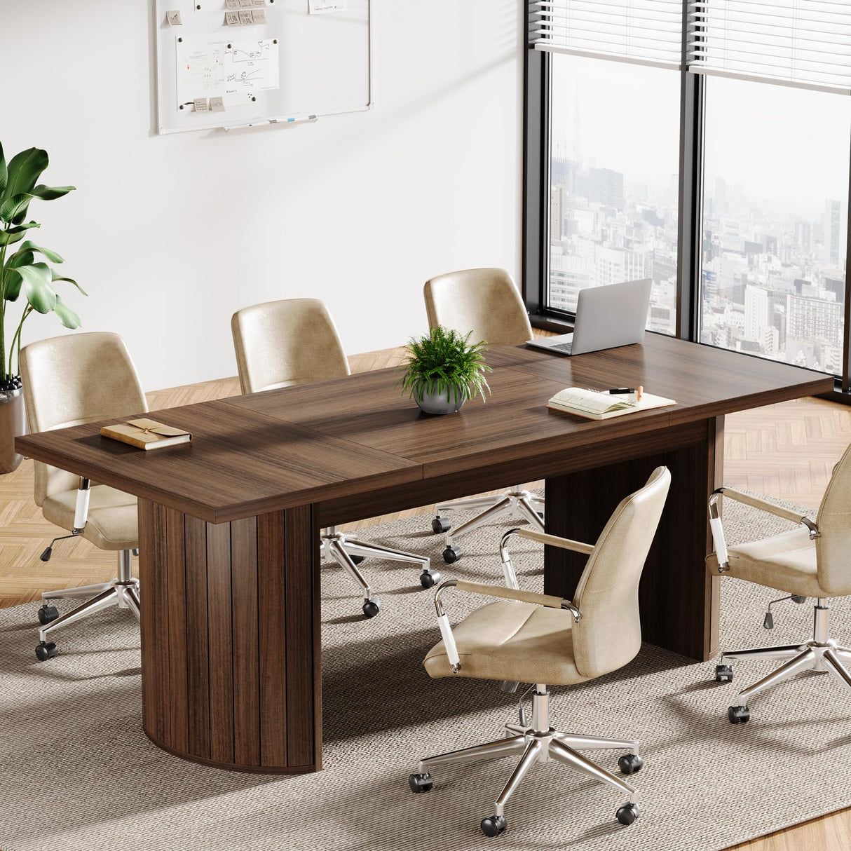 Tribesigns 6.56 ft Conference Table for 6-8 People, 78.7" Large Rectangle Meeting Table with Double Pedestal, Farmhouse Seminar Table Boardroom Desk for Office Meeting Conference Room, Walnut Tribesigns