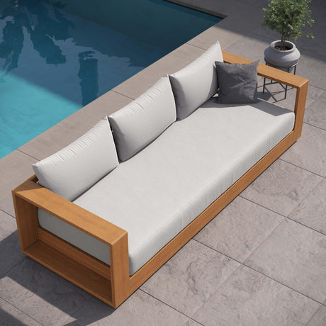 Modway Tahoe Acacia Wood Outdoor Patio Sofa in Natural Light Gray with Weather-Resistant Cushions - Ideal as a Porch Couch or Sunroom Sofa Modway