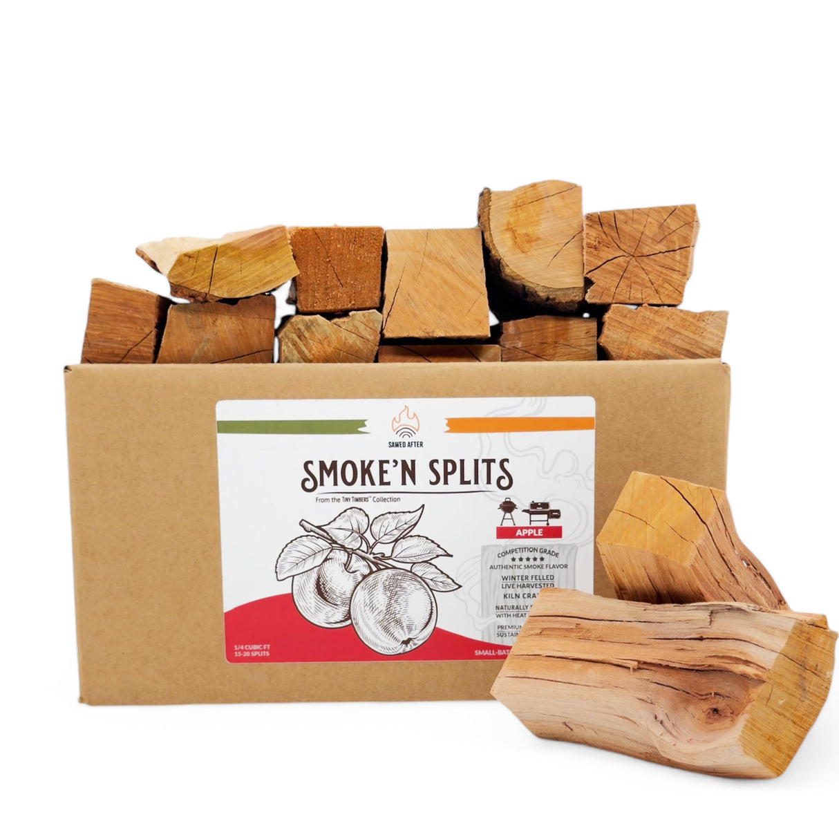 Smoke'n Splits by Tiny Timbers USDA Grade Kiln Dried Hardwood Cooking Chunks for Smokers & BBQ Grills | 5" Short Splits | USA Sourced | 6 lb. | 400+ cu. in. | Apple Wood Tiny Timbers