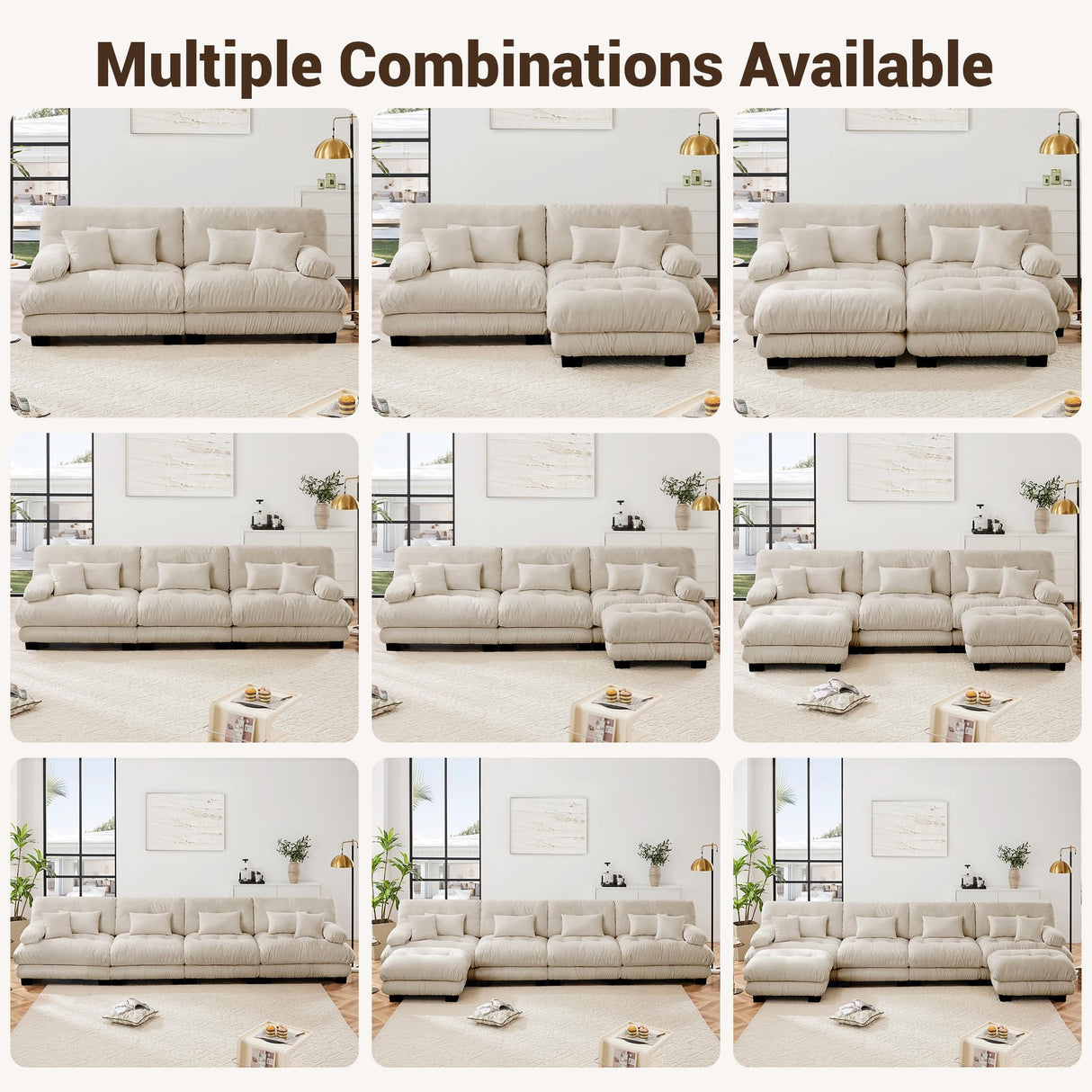 YESER Modular Sectional Sofa, L Shaped Couch with Ottoman, 2 Seater Cloud Couch Small Couches for Small Spaces, Modern Deep Seat Sofa Living Room Oversized Loveseat W/Bolster Armrests 4 Pillows YESER