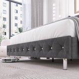 Hlivelood Queen LED Upholstered Bed Frame with Wingback Headboard, Velvet Diamond Button Tufted Bed Frame w/USB&Type-C Ports, Pocket and LED Lights, Wood Slats Support, No Box Spring Needed, Dark Grey Hlivelood