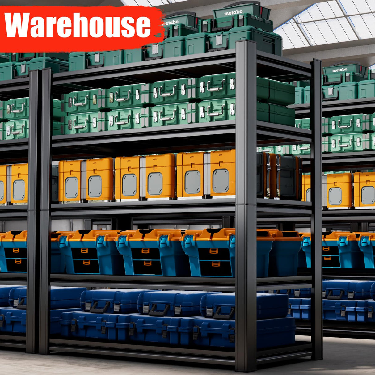 63''H Garage Shelves Heavy Duty Garage Shelving Units, 3000 LBS Capacity Industrial Shelving, Detachable and Adjustable 5-Tier Metal Storage Shelves for Warehouse, Basement, Black (63''H×40''W×18''D) ErgoNova