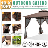 HOTEEL 10’x10’ Gazebo on Clearance, Waterproof Outdoor Gazebo with Mosquito Netting, Double Roof and Heavy Duty Durable Frame, All Weather Easy Assembly for Patio, Backyard, Garden (2025 New Model) Hoteel