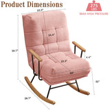 VECELO Wide Rocking Chair Nursery, Oversized Upholstered Teddy Fabric Modern Glider Rocker with High Backrest for Living Room & Bedroom, Large Size, Pink VECELO