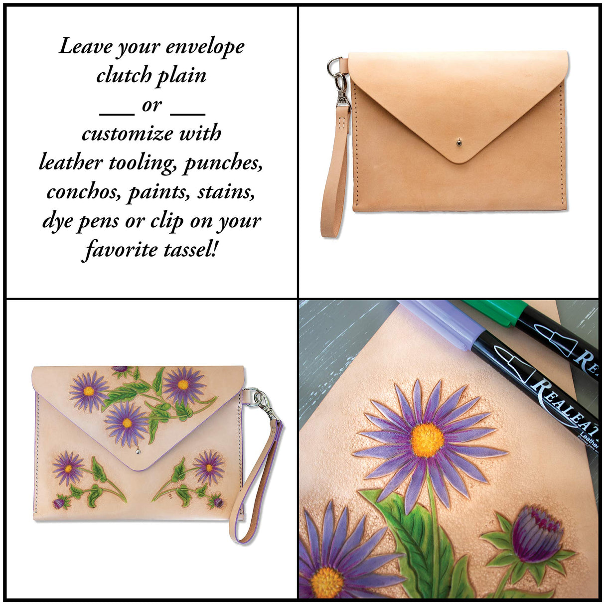 Realeather DIY Envelope Clutch Purse Kit, Natural Realeather