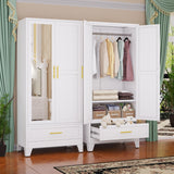 GAIOUS Steel Armoire Wardrobe Closet with Mirror Doors, 71" Household Wardrobe Cabinet with Hanging Rod and Drawer, Metal Clothing Storage Cabinet with Adjustable Shelf for Bedroom, Cloak, Gym(White) GAIOUS