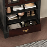 Timechee Modern Book Shelf with Drawers, 72" Tall Black Bookcase Storage Cabinet with Tempered Glass Doors and Open Shelves, Large Bookshelves and Bookcases, Display Cabinet Bookshelf for Living Room Timechee