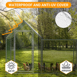 Large Metal Chicken Coop, Chicken Run with Cover, Walk-in Poultry Cage for Yard Outdoor Duck Rabbit Cage Hipicute