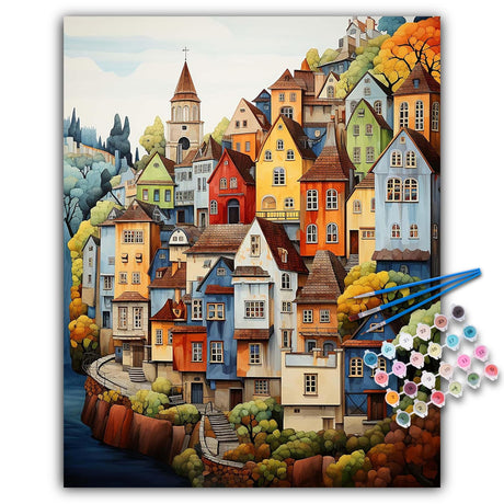 Paint by Numbers Kit for Adults Beginner, Countryside Acrylic Adult Paint by Number Kits on Canvas, Village Landscape Watercolor Oil Number Painting for Adults, Perfect for Home Decor Gift 16"x20" Camocin