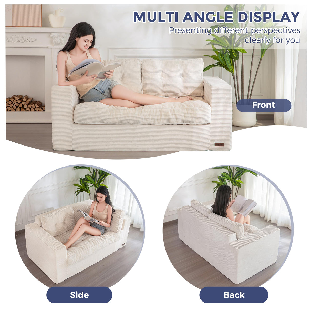 MAXYOYO Bean Bag Chair for Adults, Upholstered Floor Sofa with Armrests, Loveseat Boneless Couch with Tufted Cushion & Backrest, Sofa in A Box, Large Bean Bag Couch for Bedroom Living Room, Beige MAXYOYO