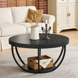 Tribesigns Round Coffee Table, Farmhouse 32" Circle Coffee Table for Living Room, Modern 2-Tier Wood Accent Center Table with Storage Open Shelves, Black Tribesigns