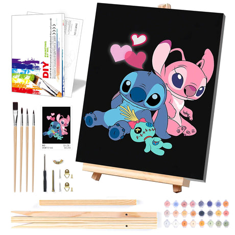 Cartoon Paint by Numbers Kit for Kids with Framed Canvas - with Wooden Easel, Easy Kids Paint by Number Kits Age 8-12, DIY Acrylic Oil Painting Kits with 4 Wooden Brushes Nice Gift Box (12x16 inch) KOJEFCV