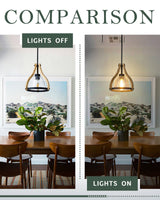 HANASS Pendant Light Fixtures, Farmhouse Wood and Glass Pendant Lighting for Kitchen Island, Rustic Length Adjustable MD89437 HANASS