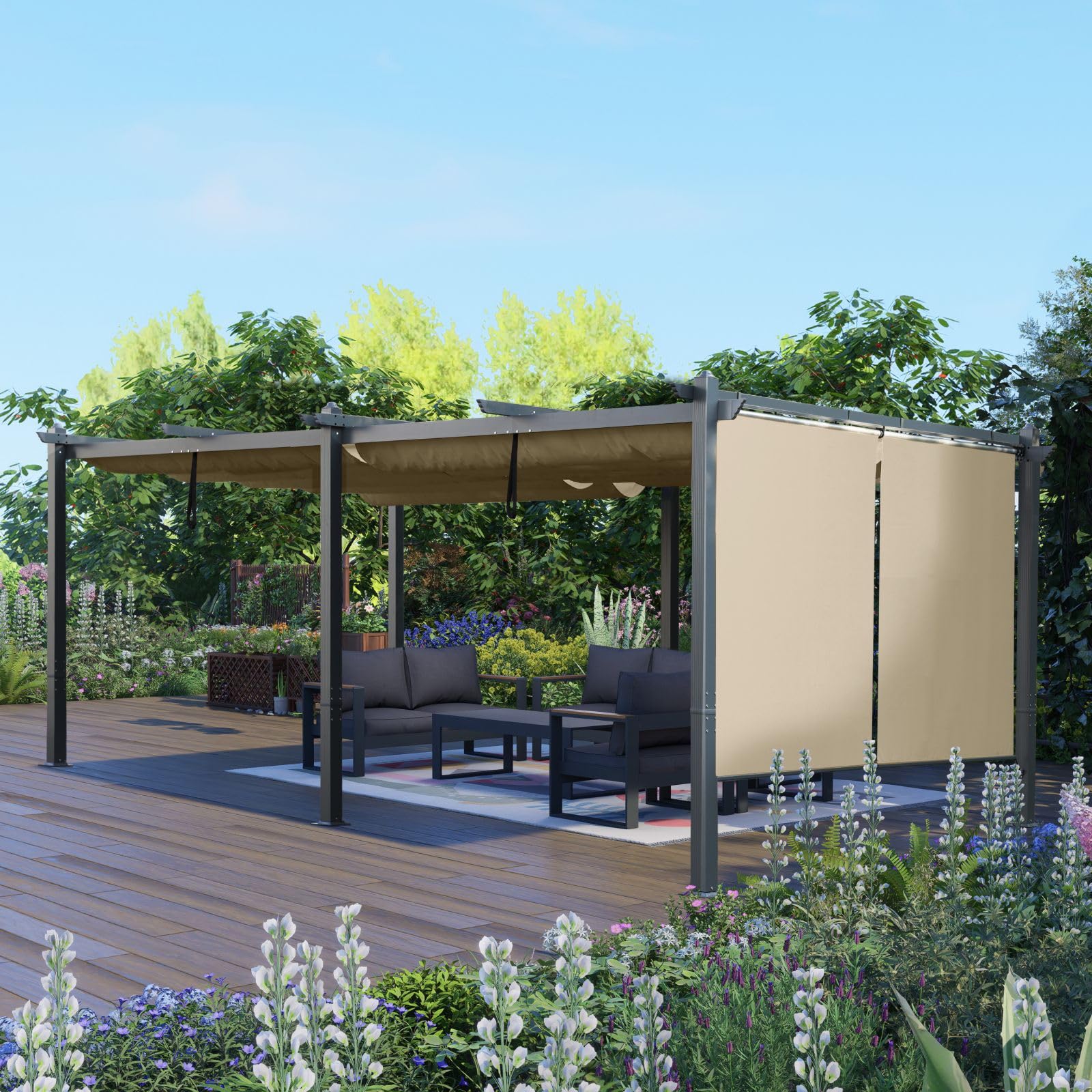 Aoodor 12 x 20 FT Outdoor Pergola with Retractable Shade Canopy