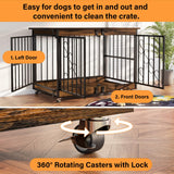 COZPAW Dog Crate Furniture, 48 Inch Dog Crates for Medium/Large Breed, Farmhouse Wood Metal Kennel Indoor Heavy Duty Pet Cage with Caster Wheels (Brown) COZPAW