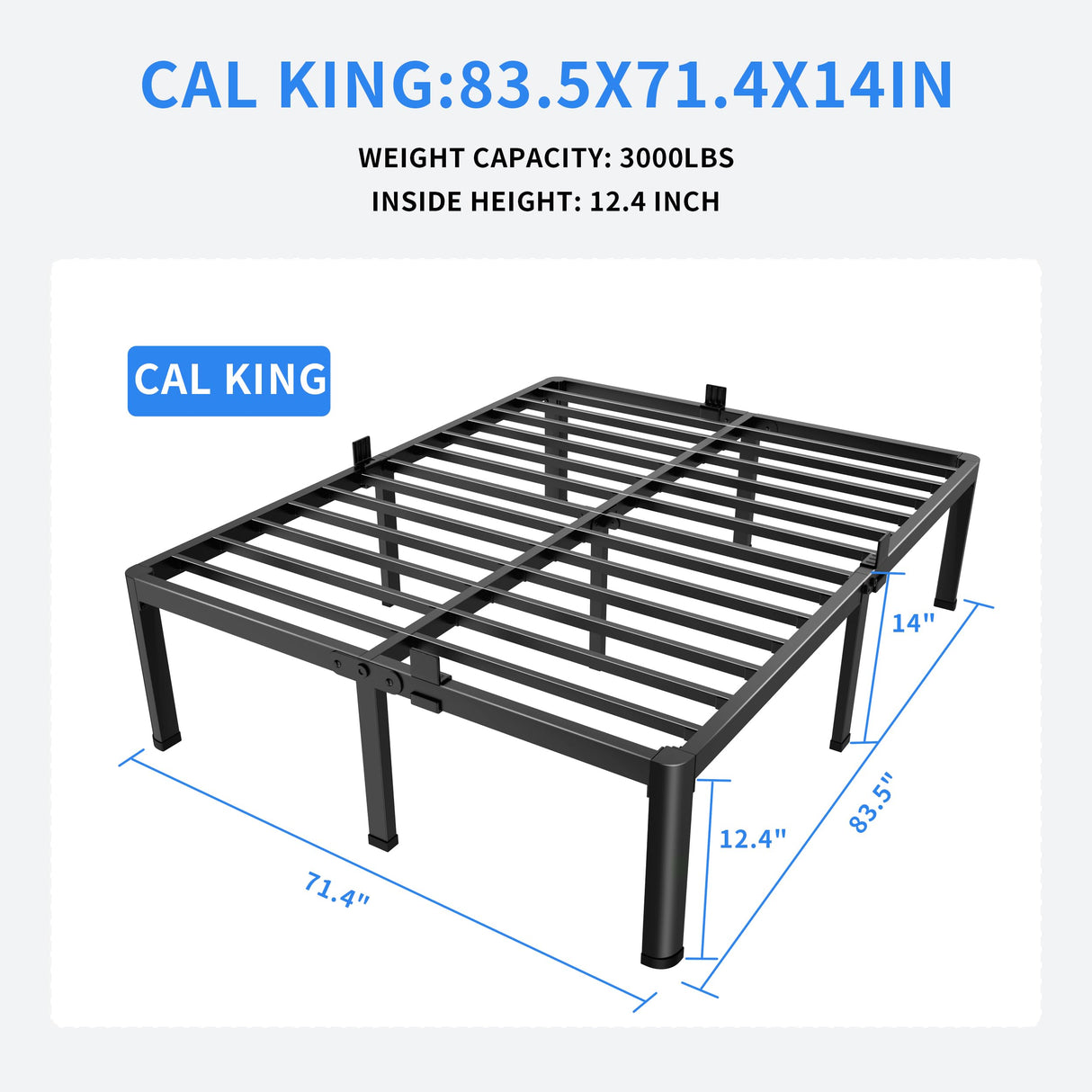 MAF 14 Inch California King Metal Platform Bed Frame with Round Corner Legs, 3000 LBS Heavy Duty Steel Slats Support, Noise Free, No Box Spring Needed, Easy Assembly MAF