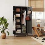 GangMei Garage Storage Cabinet with Wheels and 5 Pegboard, Broom Closet Storage Cabinet with Hanging Rod and 13 Hooks, Metal Cabinets with Locking Doors and 4 Shelves, 61.7"H x 27.6"W x 13.8"D,Black GangMei